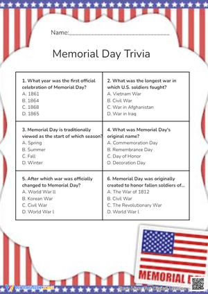 Engaging Memorial Day Trivia Worksheet: Fun Facts
