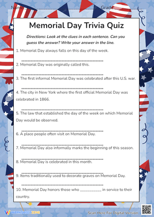 Test Your Knowledge with Memorial Day Trivia Worksheet