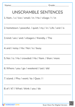 Sentence Scramble Worksheet: Grammar Practice (Grades 2-4)