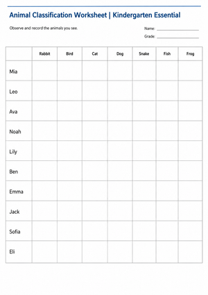Grade K Animal Classification — Printable No-Prep Worksheet