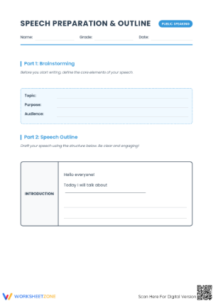 Printable Speech Outline Worksheet | Grade 7 ELA