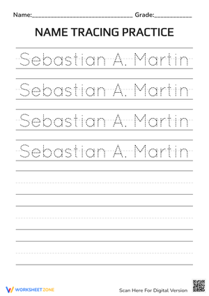Name Writing Practice Sheet for Children