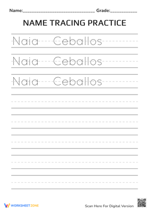 Name Tracing Practice for 'Naia Ceballos'