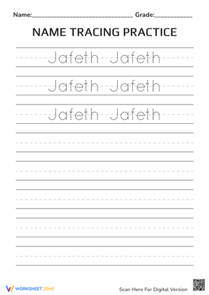 Name Tracing Practice for 'Jafeth'