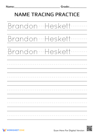 Name Tracing Practice: Brandon Heskett
