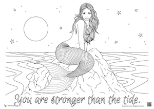 Mermaid Coloring Page - 'Stronger Than The Tide' Printable Fun!