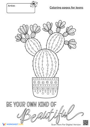 Cactus Coloring Page for Teens - Be Your Own Kind of Beautiful