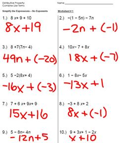 Apply the Distributive Property to Combine Like Terms