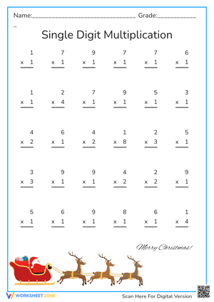 Single Digit Multiplication Worksheet