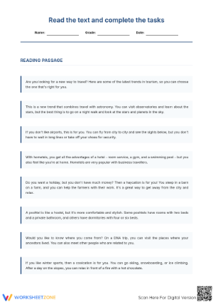 Grade 12 Travel Trends — Printable No-Prep Worksheet