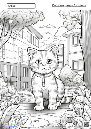 Cute Cat Coloring Page for Teens 