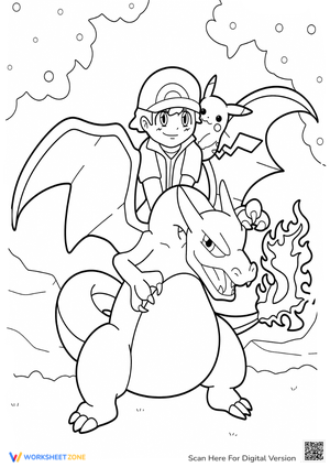 Pokémon Coloring Page: Ash, Pikachu & Charizard Fun!