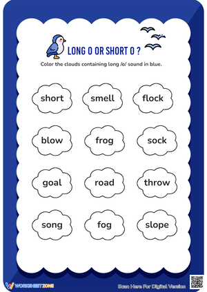 Long & Short O Sounds: Phonics Worksheet - Color the Clouds!