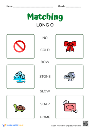 Long O Sound Matching - Phonics Worksheet for K-1 Students