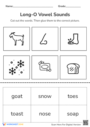 Long O Sound Phonics: Cut & Paste! Goat, Nose, Snow & More!
