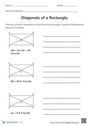 Diagonals of a Rectangle with the Pythagorean theorem
