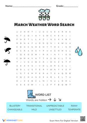 Fun March-Themed Word Search Worksheet