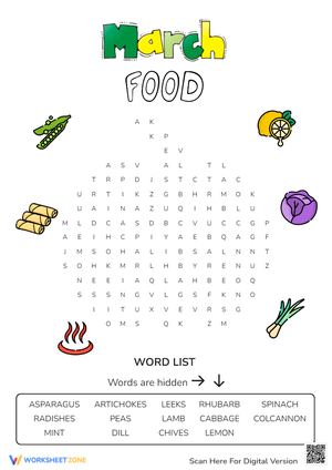 March Food Word Search - Spring Vegetables & Holiday Feast Fun!