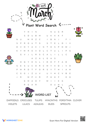 March Plant Word Search - Spring Flower Vocabulary Puzzle