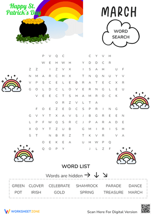 St. Patrick's Day Word Search - March Activity for Grades 2-4