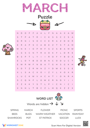 Fun March Word Search Puzzle for Kids