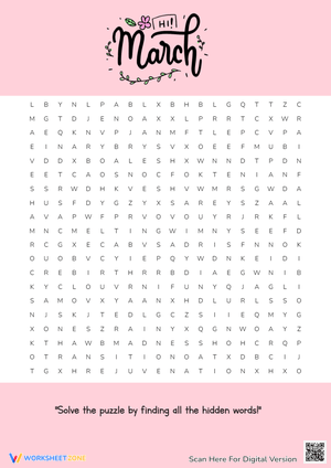 March Word Search: Find All the Hidden Words