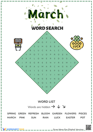 March Word Search Simple For Kids