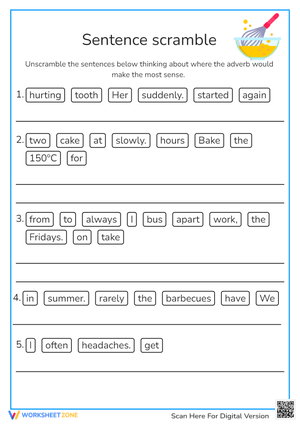 Sentence scramble - adverbs