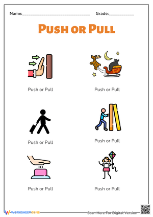 Push or Pull Science Worksheet for Early Learners