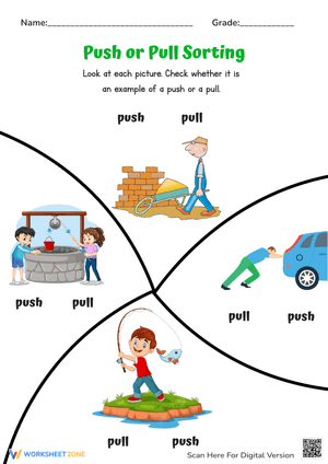 Push or Pull? - K-1 Science Sorting Activity Worksheet