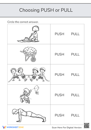 Push or Pull? - Force & Motion Science Worksheet for K-1