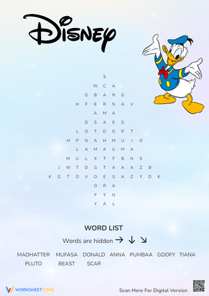 Disney Character Word Search - Fun Printable Puzzle for Kids!