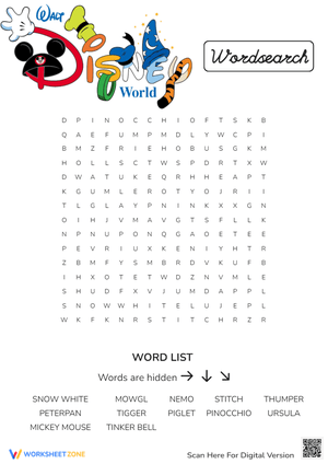 Fun Disney Word Search Puzzle Worksheet