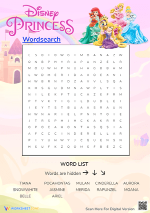 Disney Princess Word Search - Find Tiana, Ariel & More!