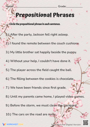 Prepositional Phrases Worksheet 2