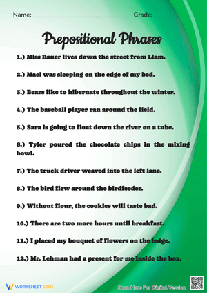 Prepositional Phrases Worksheet 3