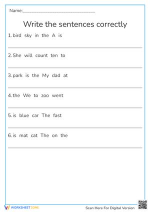 Write the Sentences Correctly Worksheet