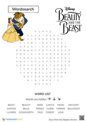 Beauty and the beast Wordsearch 
