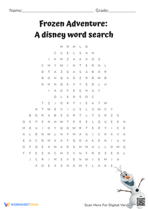 Frozen Adventure Word Search - Disney Movie Fun!