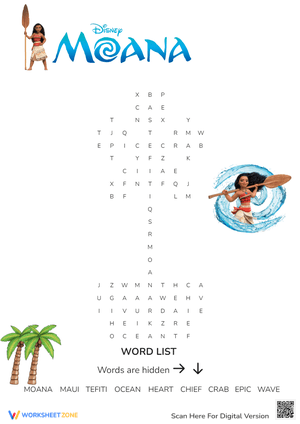 Disney Moana Word Search - Printable Puzzle for Kids!