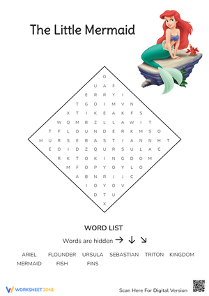 Little Mermaid Word Search - Fun Printable Activity for Kids