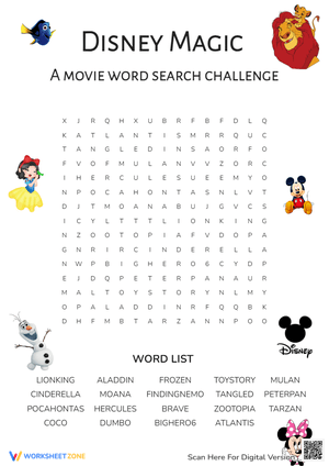 Disney Movie Word Search - Fun Puzzle for Kids (Grades 2-5)