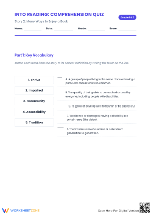 Printable Reading Comprehension Quiz | Grade 4 & 5 ELA
