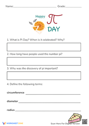 Pi Day Worksheet: History & Definitions (Grades 5-8)