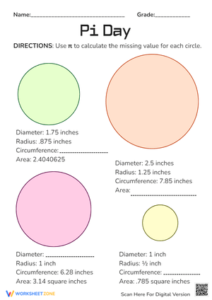 Pi Day Circle Math: Calculate Area, Radius & Circumference Fun