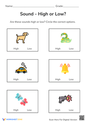 High and Low Sounds Worksheet - Auditory Discrimination Activity