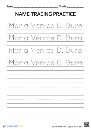 Printable Name Tracing Worksheet | Grade 1 Handwriting