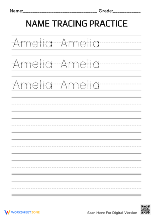 Name Tracing Skills: Amelia