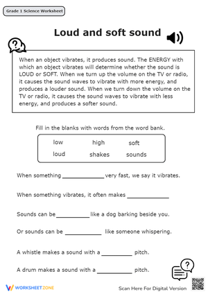Loud and Soft Sound Worksheet for Kids