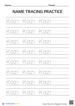 Handwriting Sheet – Kazi Name Tracing